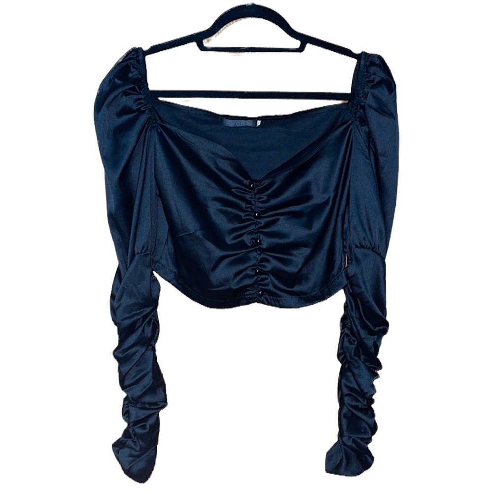 CBR Ruched Sleeve Crop Top - Black - Size M